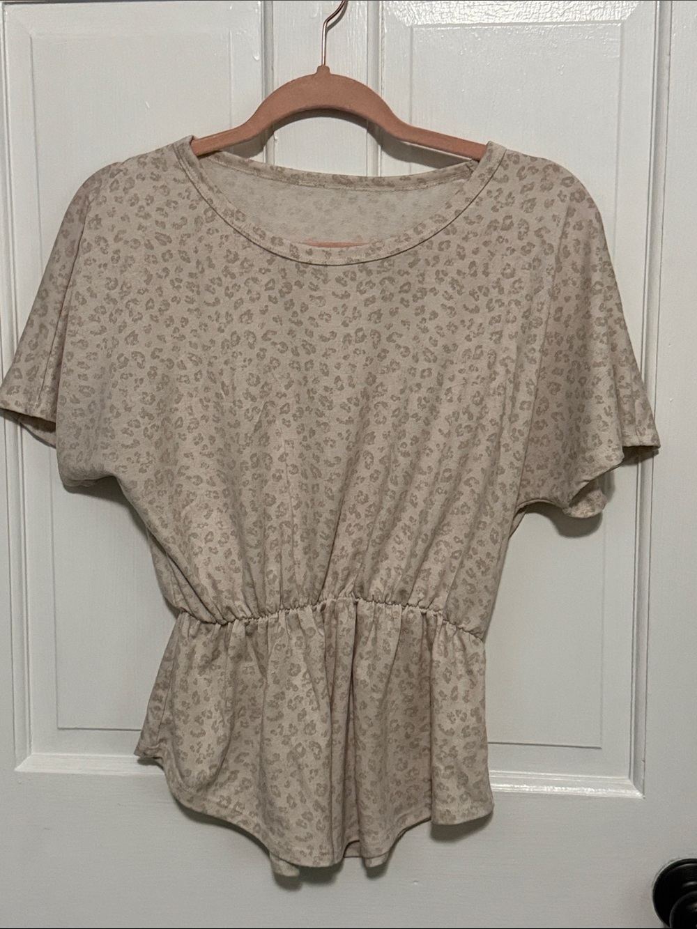 Women's Cream Animal-Print Peplum Drawstring Top